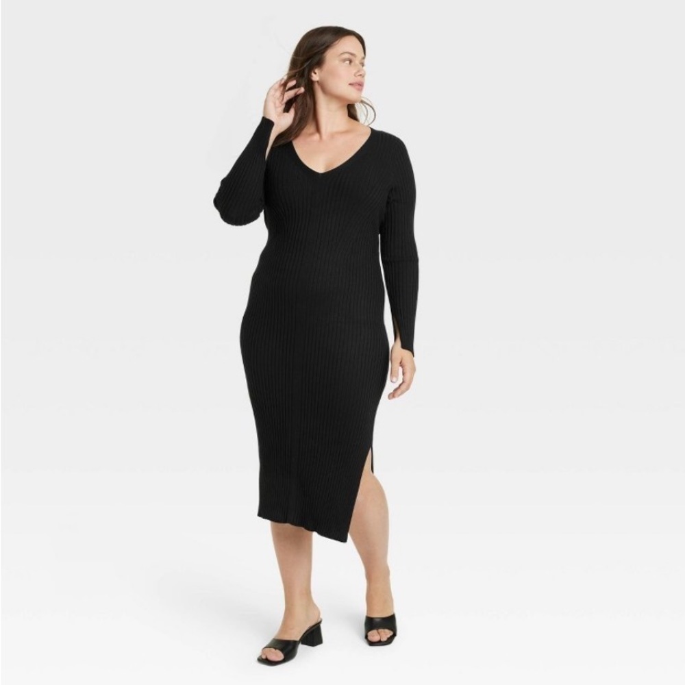 Women's Long Sleeve Sweater Dress - A New Day™ Black